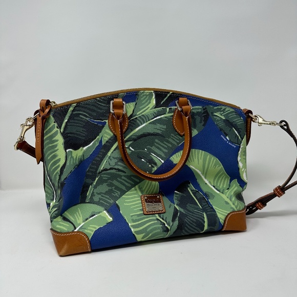 Dooney & Bourke Handbags - Dooney & Bourke Tropical Leaf with blue background Leather satchel/Crossbody